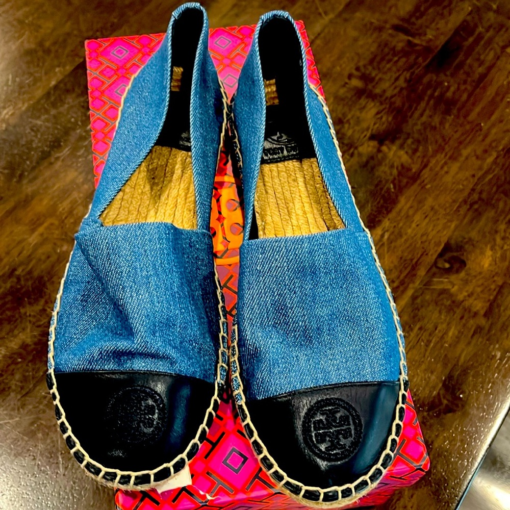 Brand New and never worn - Tory Burch espadrilles - denim and navy. Style 46767